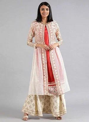 off-white round neck layered kurta