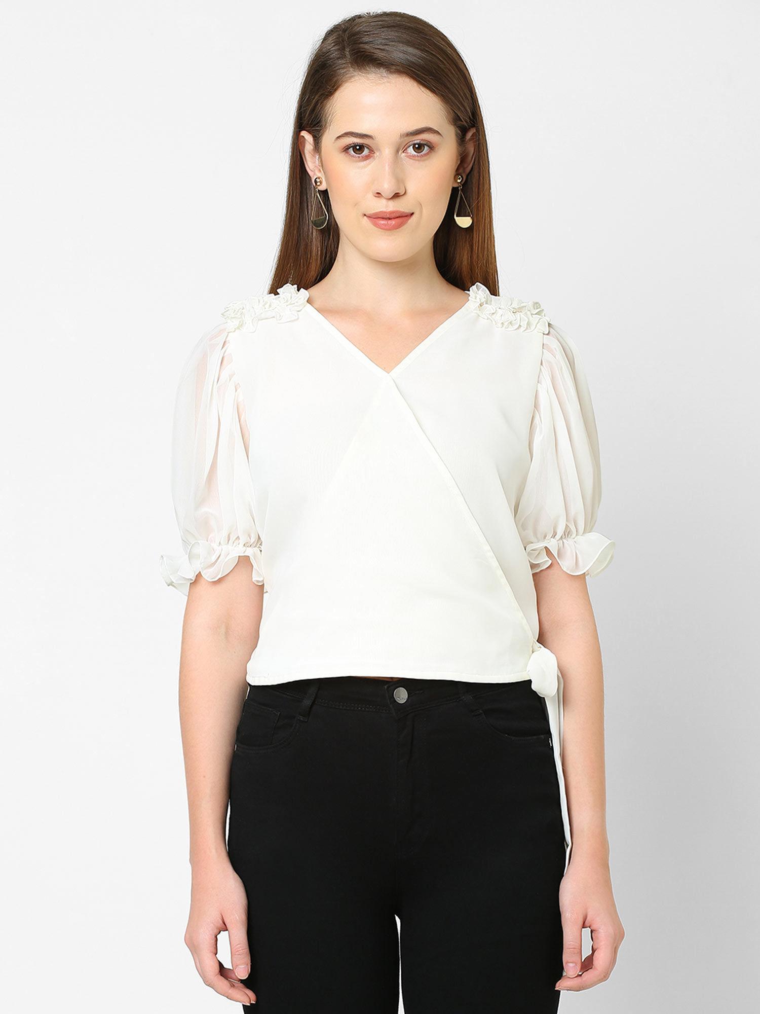 off white ruffle wrap top