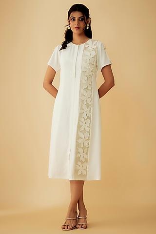 off-white satin applique embroidered dress