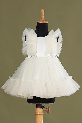 off-white satin frilled dress for girls