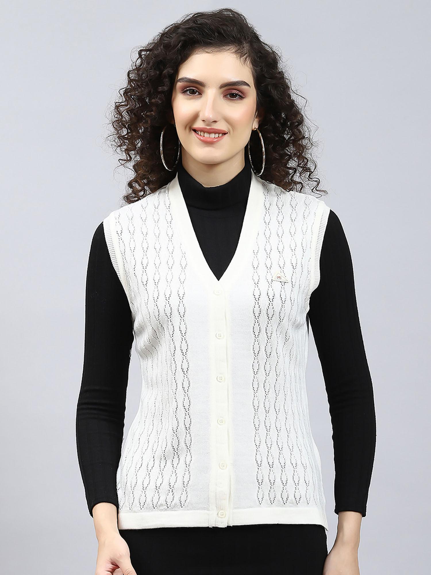 off white self design v neck cardigan