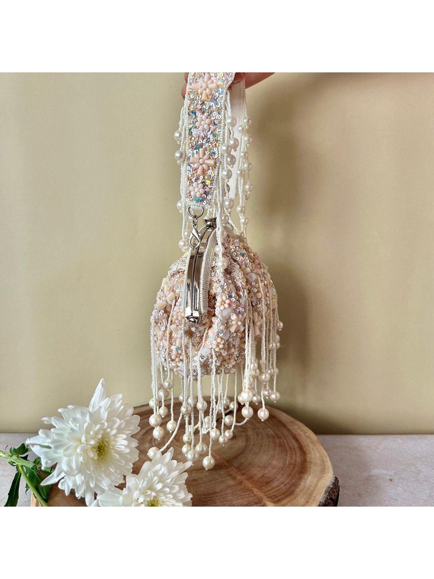 off-white sequin enchantment clutch for women