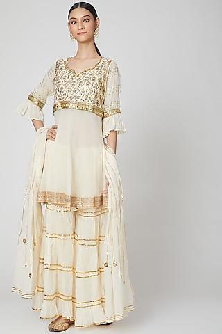 off white sequins embroidered gharara set