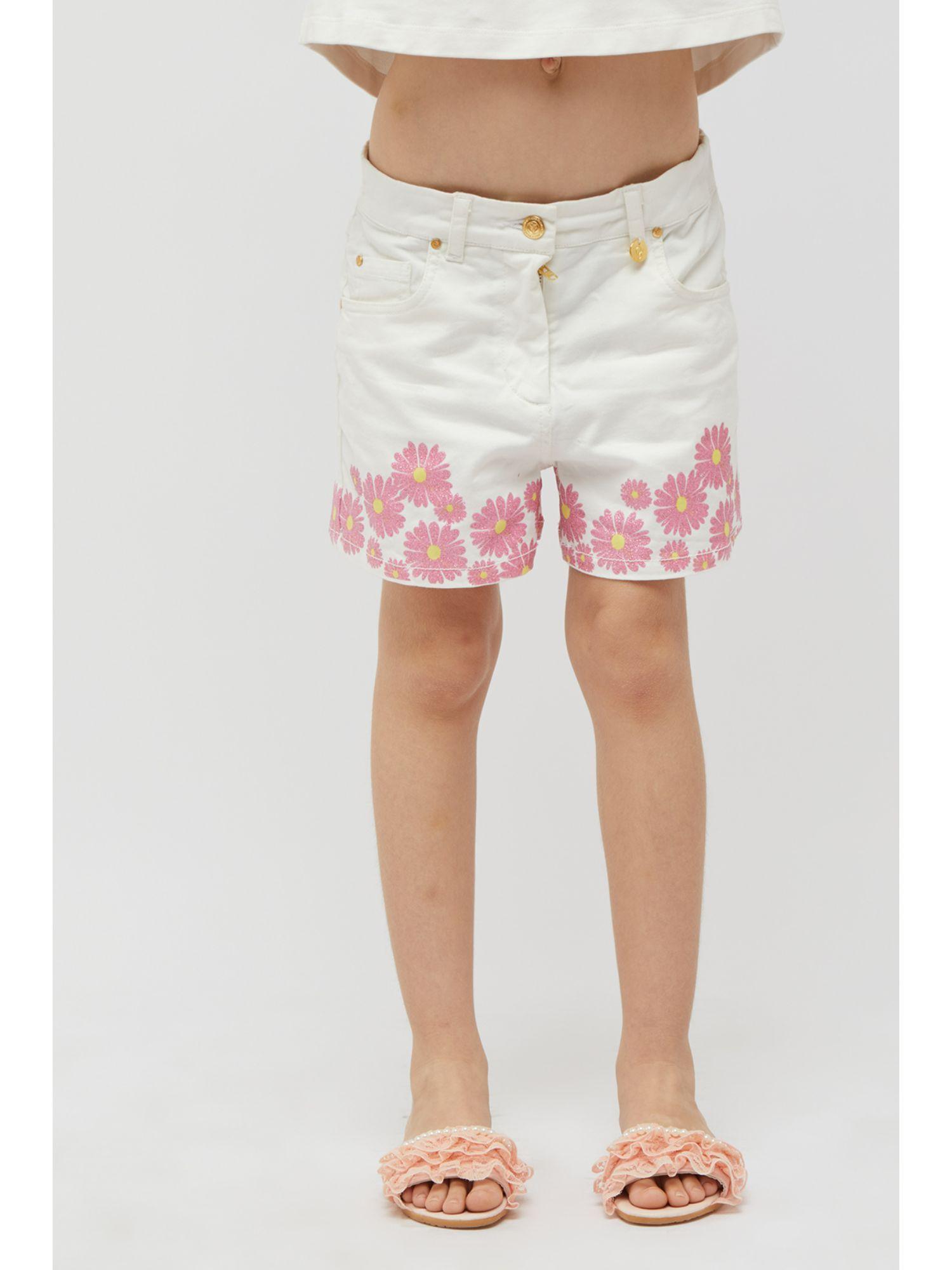 off white shorts with pink flower print