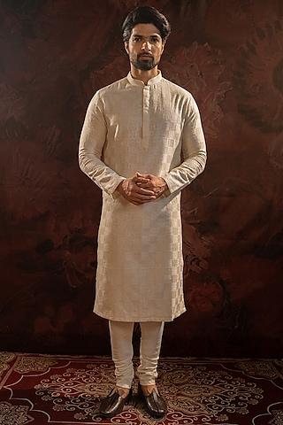 off-white silk blend abstract embroidered kurta set