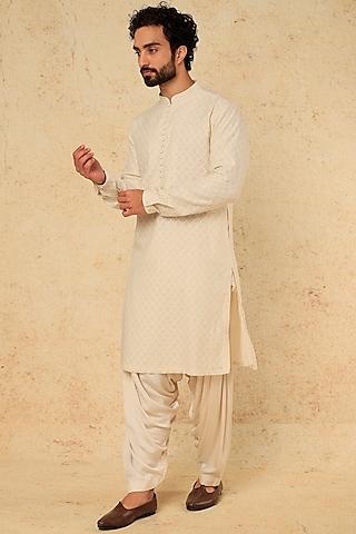 off-white silk chanderi & modal satin kurta set
