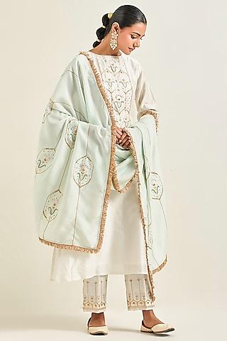 off-white silk chanderi embroidered kurta set