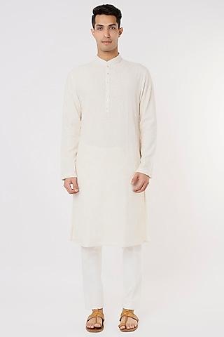 off-white silk embroidered kurta
