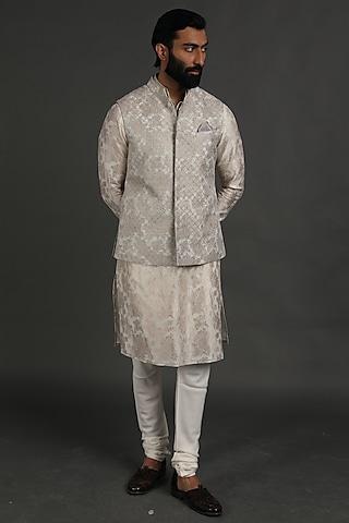 off-white silk embroidered nehru jacket