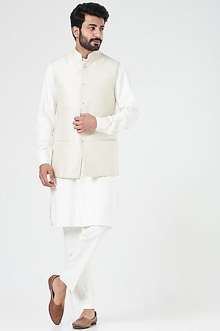off-white silk nehru jacket