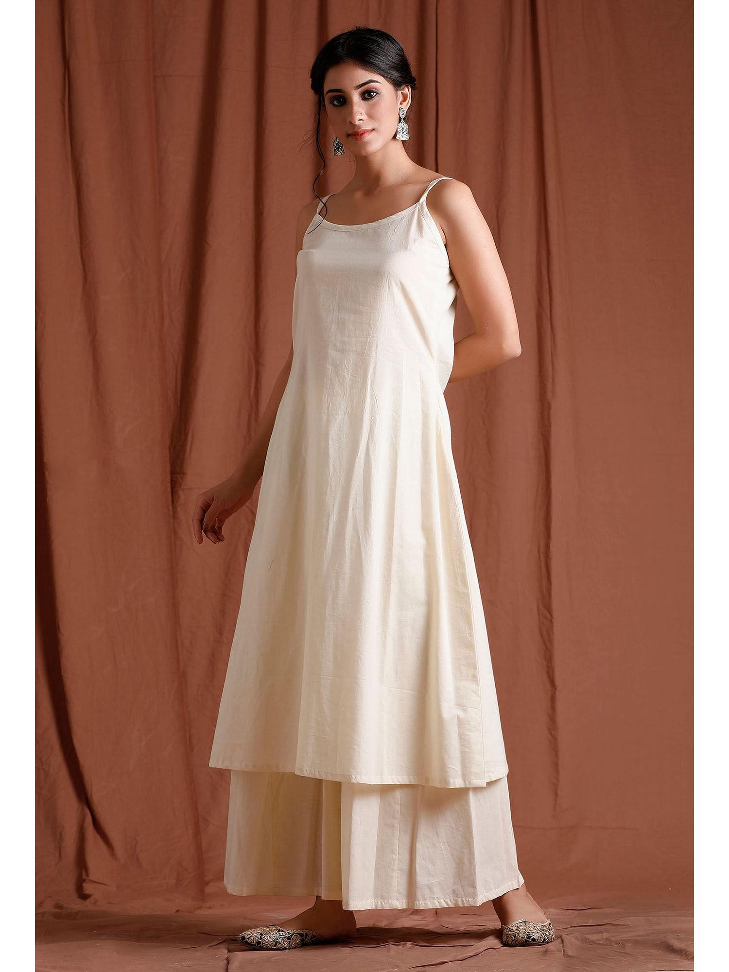 off white slip cotton kurta with palazzo (set of 2)