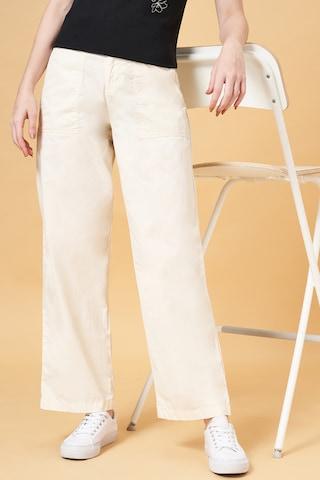 off white solid ankle-length  casual women comfort fit  trousers