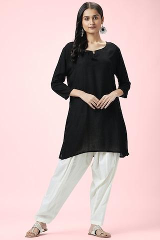 off white solid ankle-length casual women regular fit salwar