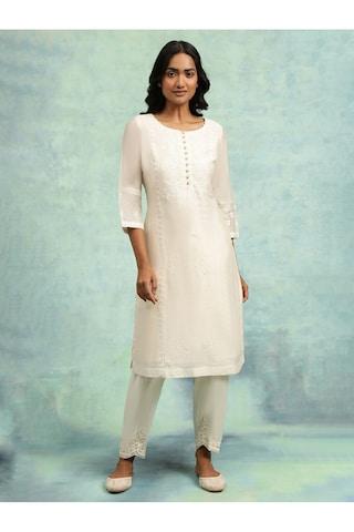 off white solid ankle-length party women straight fit salwar