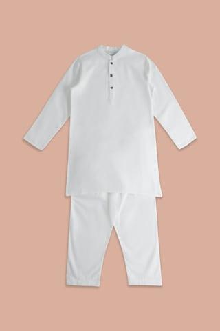off white solid casual mandarin full sleeves calf-length boys regular fit pant kurta set