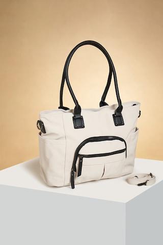 off white solid casual pu women tote bag