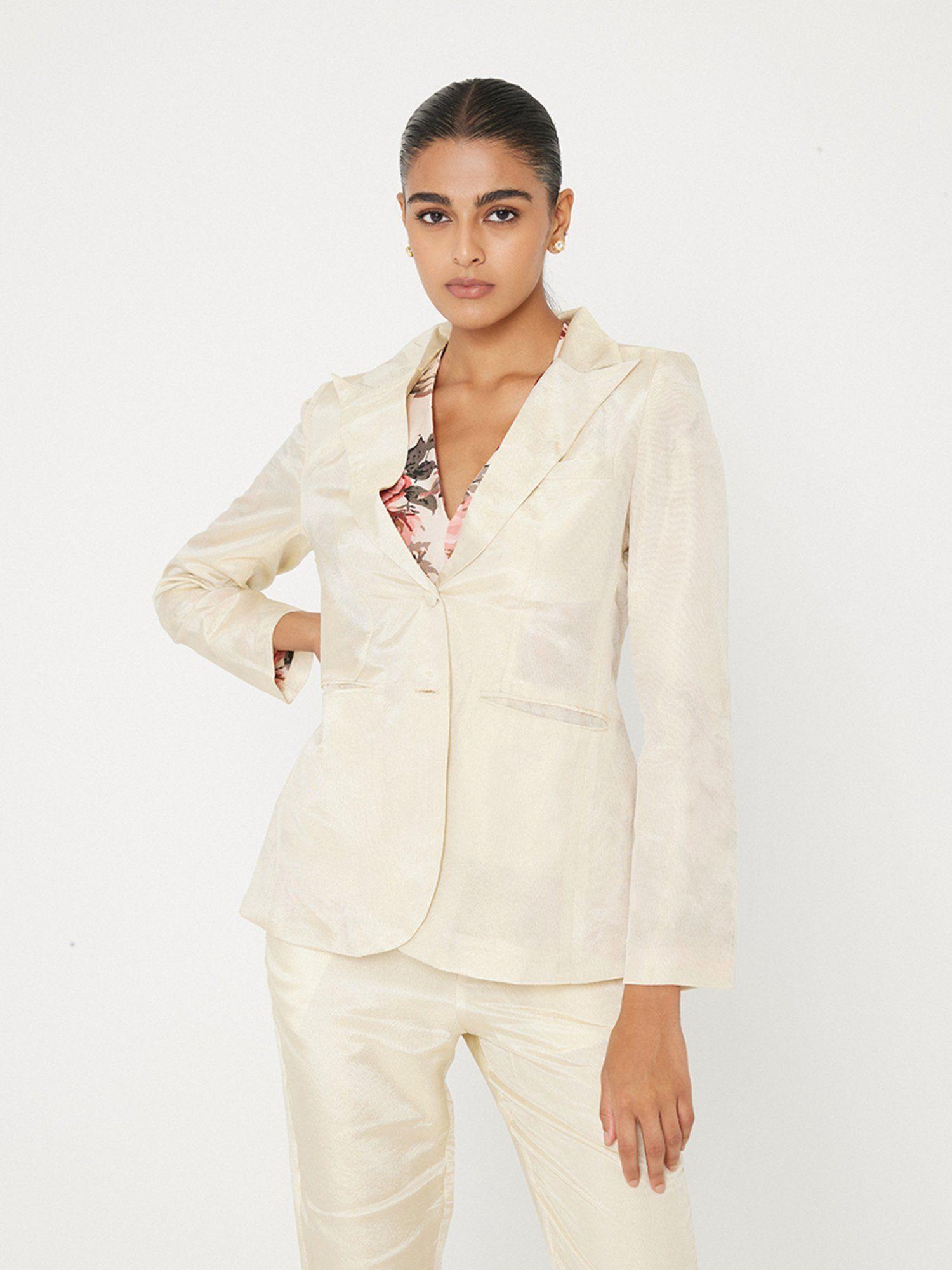 off white solid collar blazer jacket