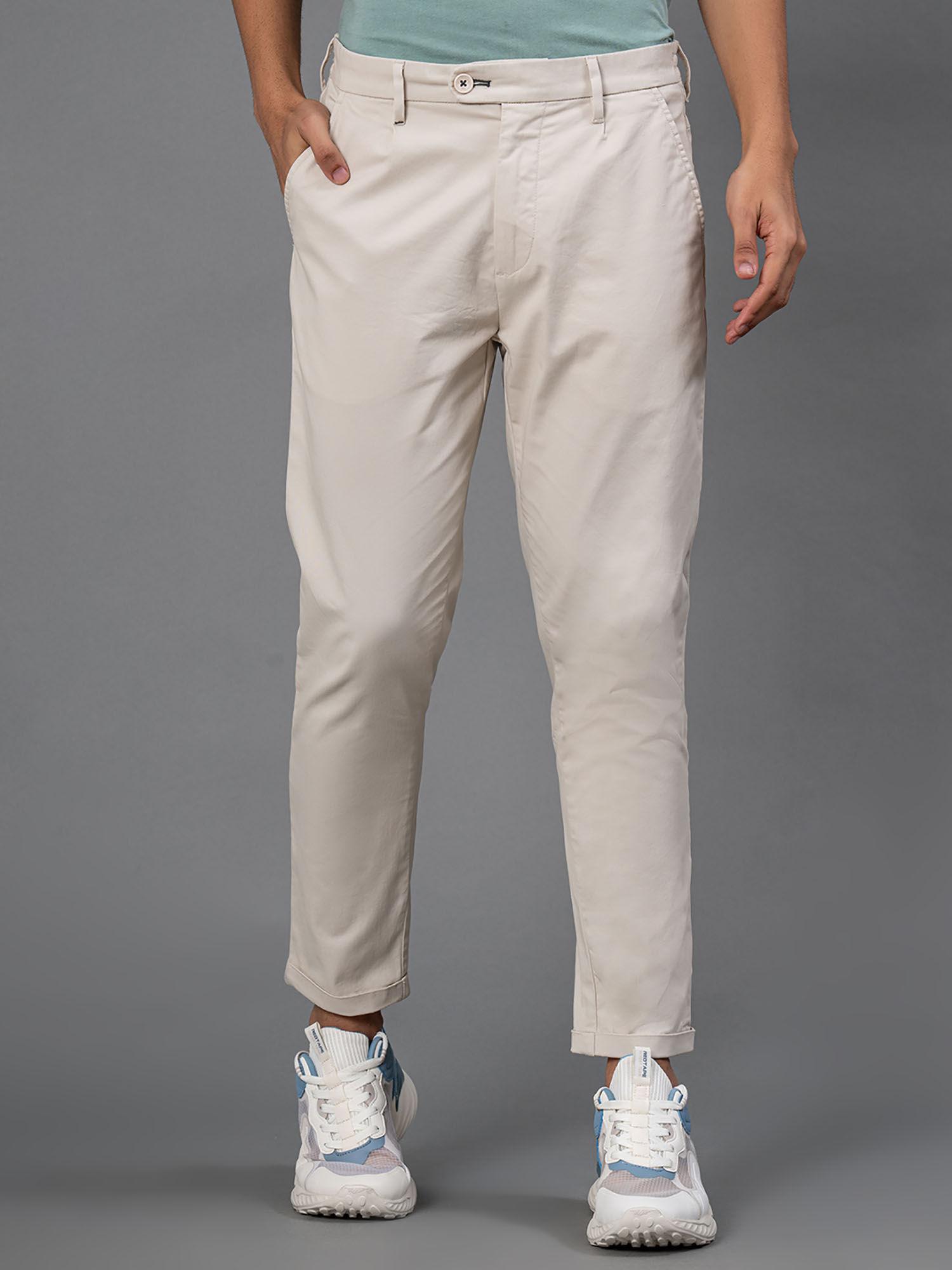 off white solid cotton elastane mens relaxed chinos