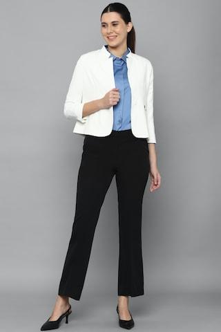 off white solid formal full sleeves regular collar women regular fit blazer