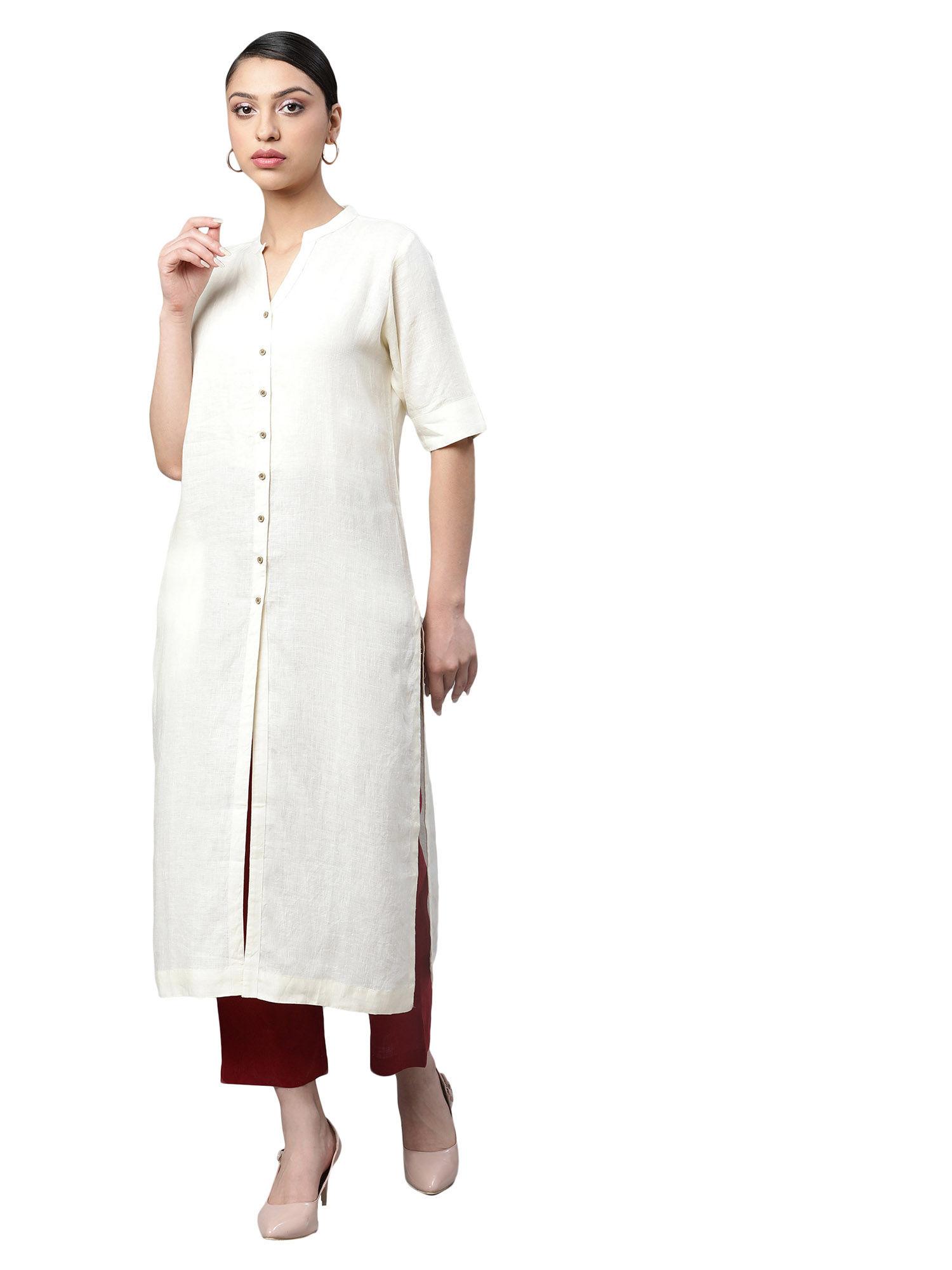 off white solid kurta