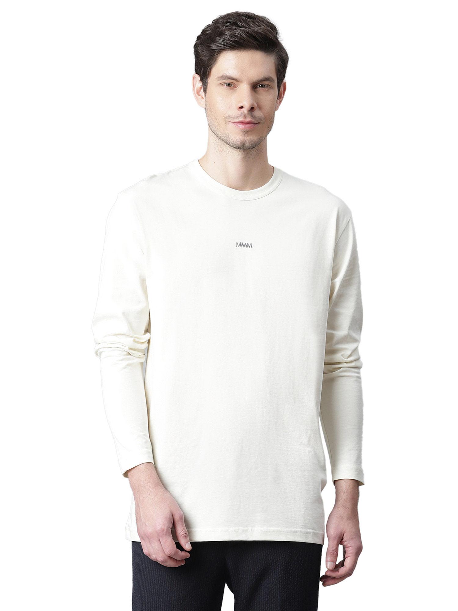 off white solid round neck t-shirt