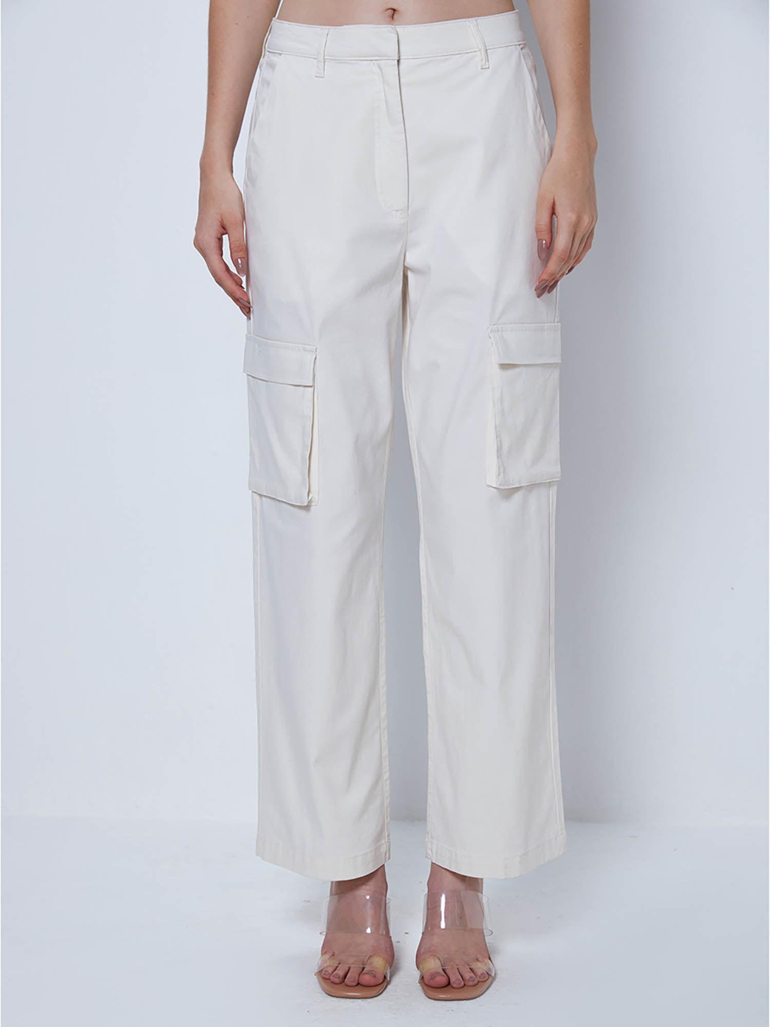 off white solid straight cargo pant