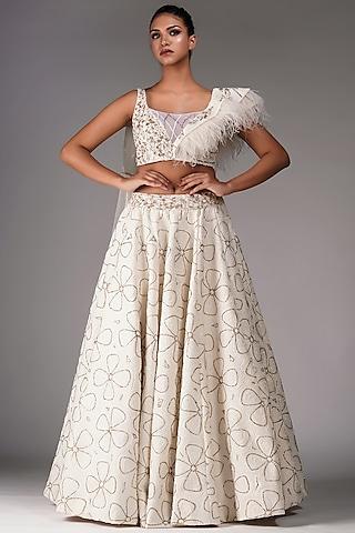 off-white star net embroidered lehenga set