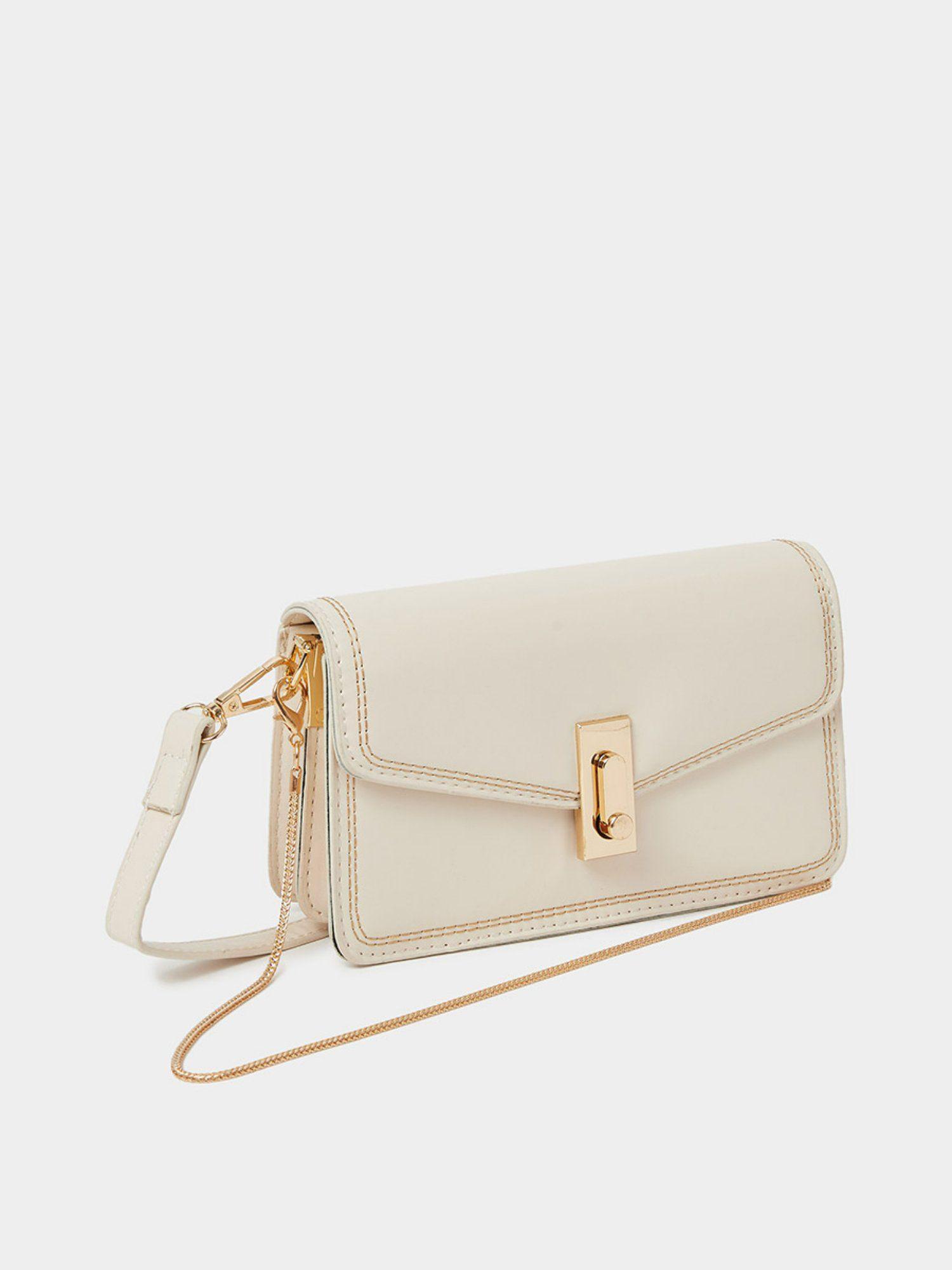 off white stitched gold detailed crossbody bag