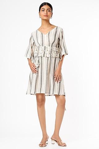 off-white striped dress with belt