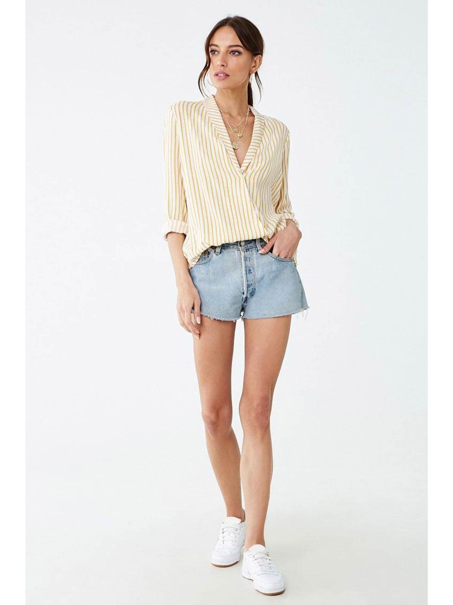 off white striped surplice top