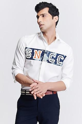 off-white suiting fabric paneled shirt