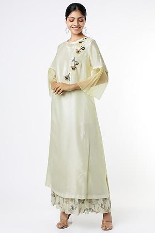 off-white thread applique embroidered dress