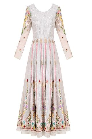 off white thread embroidered anarkali set