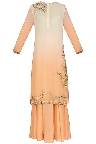off white to peach shaded embroidered sharara set