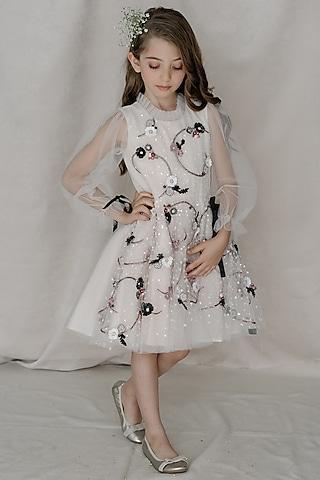off-white tulle & net hand embroidered dress for girls