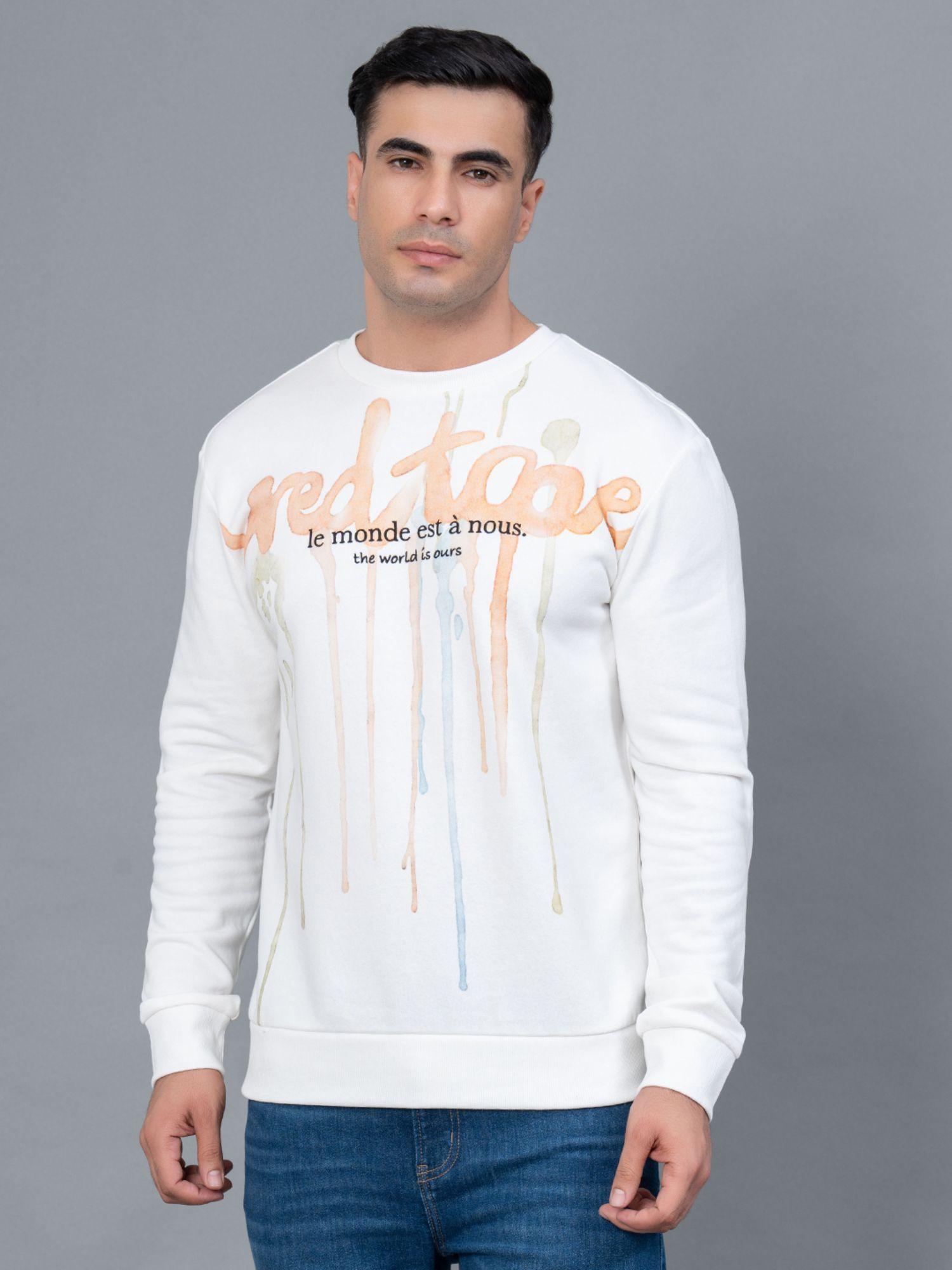 off white typographic print cotton poly fleece men's sweatshirt