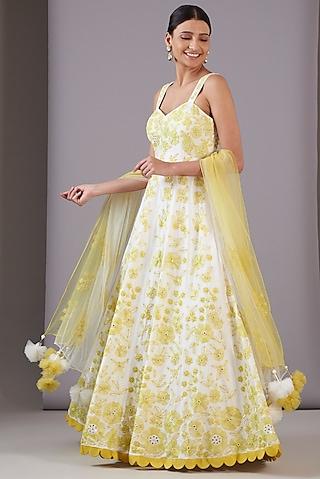 off-white upada silk embellished anarkali set