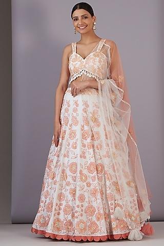 off-white upada silk embroidered lehenga set