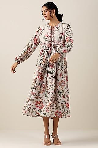 off-white vicose silk jaal printed dress