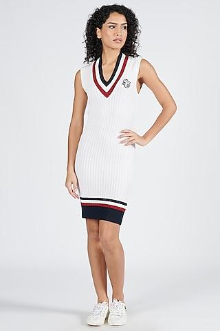 off-white viscose & nylon knit dress