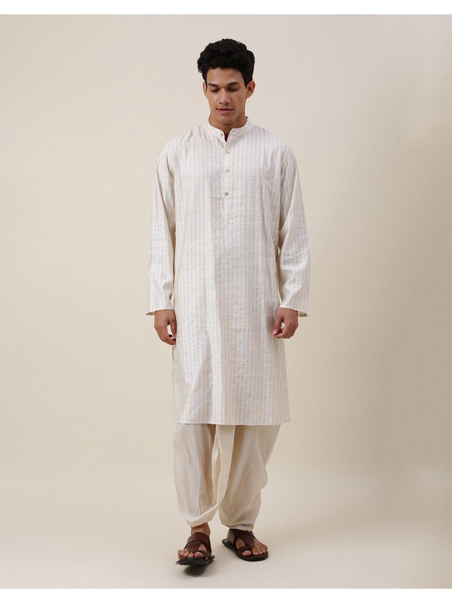 off white viscose blend striped long kurta