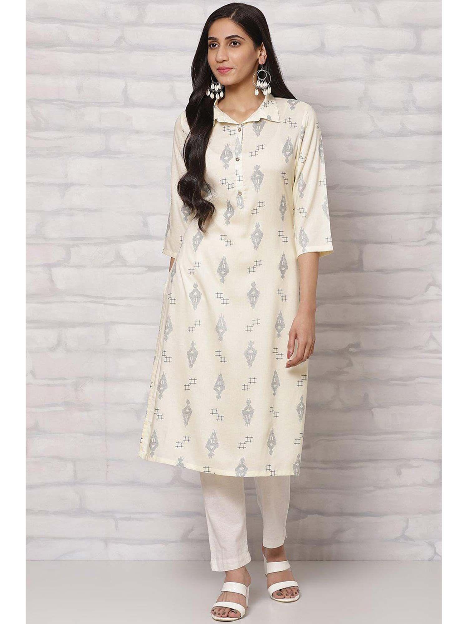 off white viscose rayon straight kurta