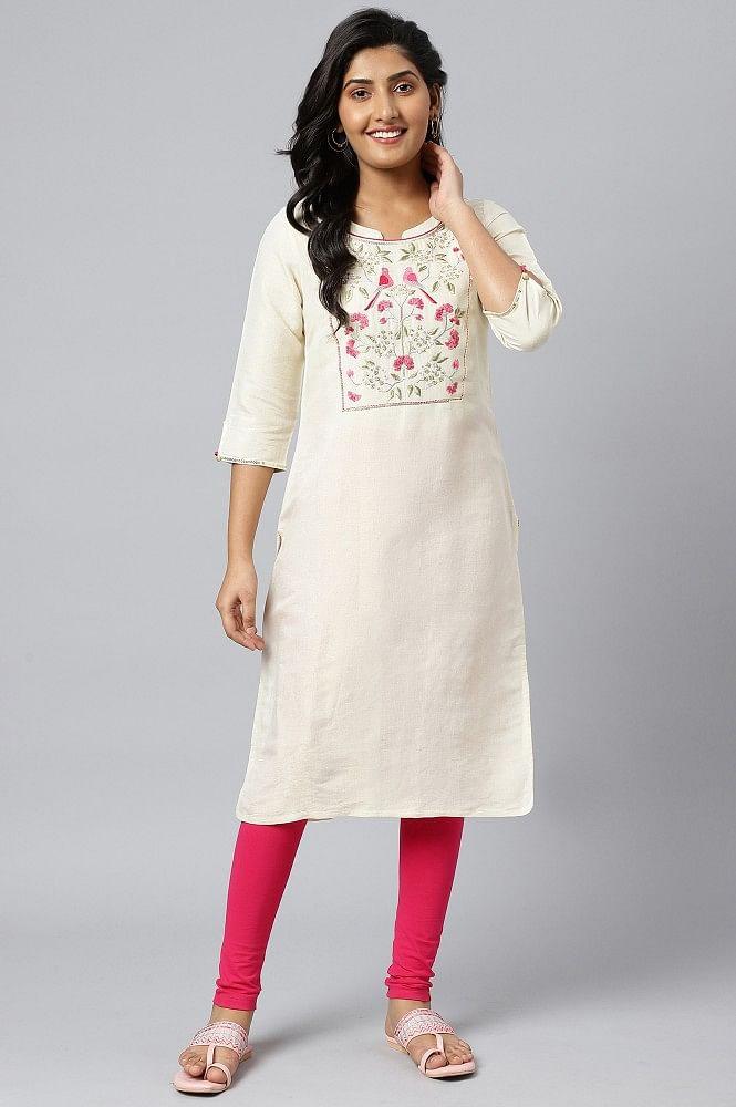 off white zari embroidered cotton dobby kurta