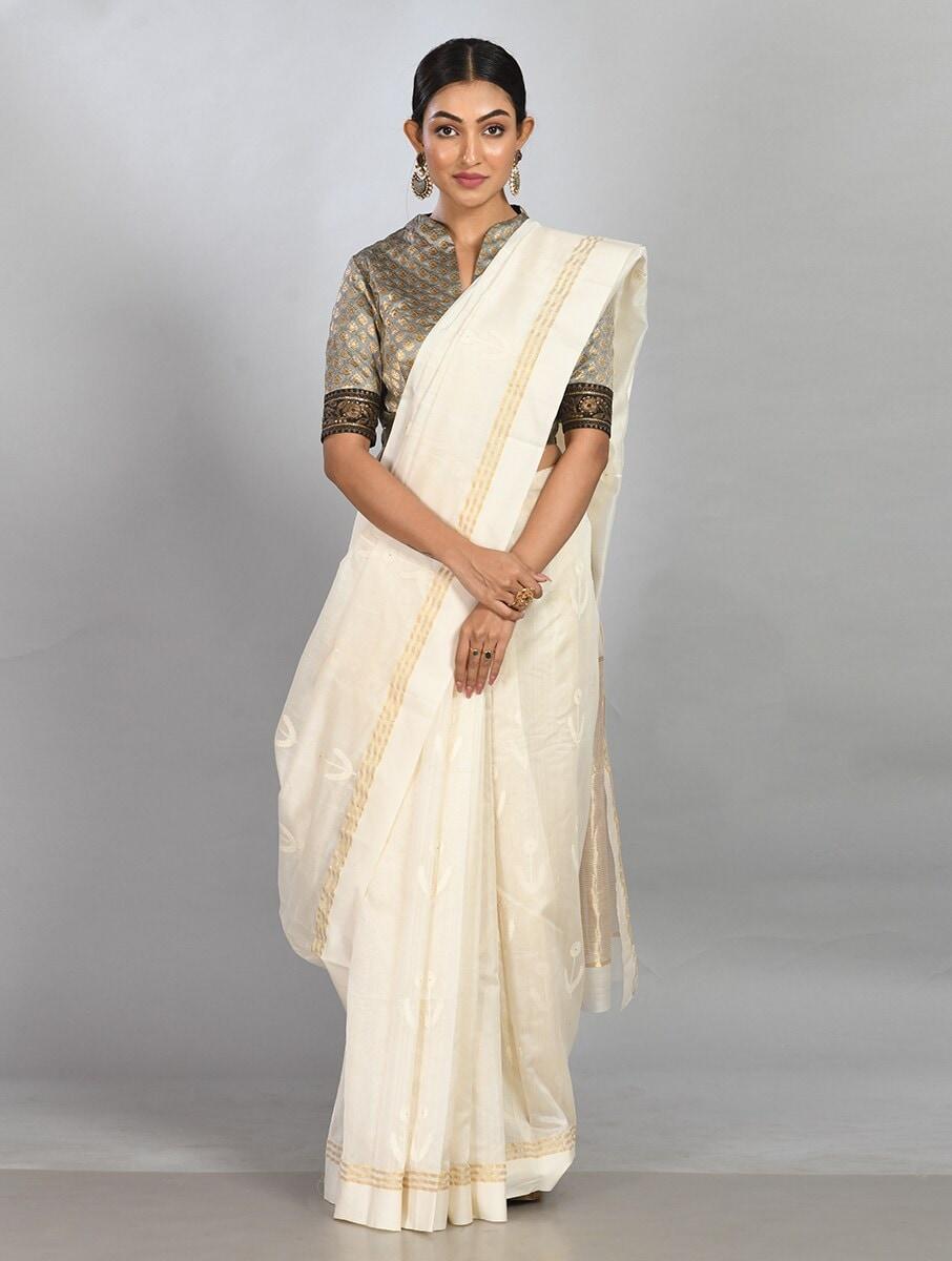 off white_cream chanderi silk chanderi saree