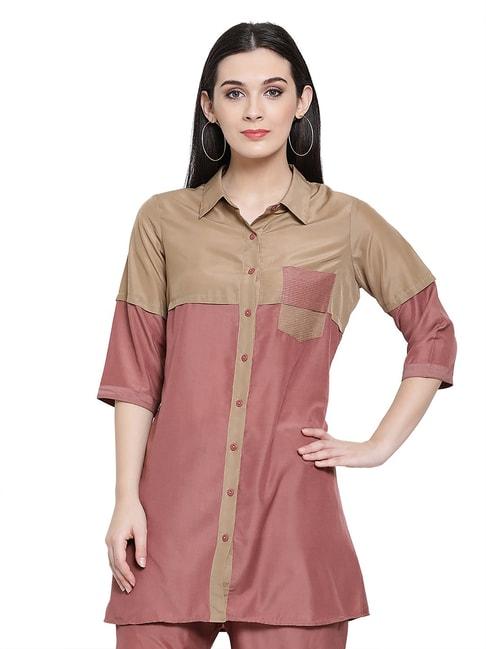 office-&-you-beige-&-peach-tunic-with-quilting-on-pocket