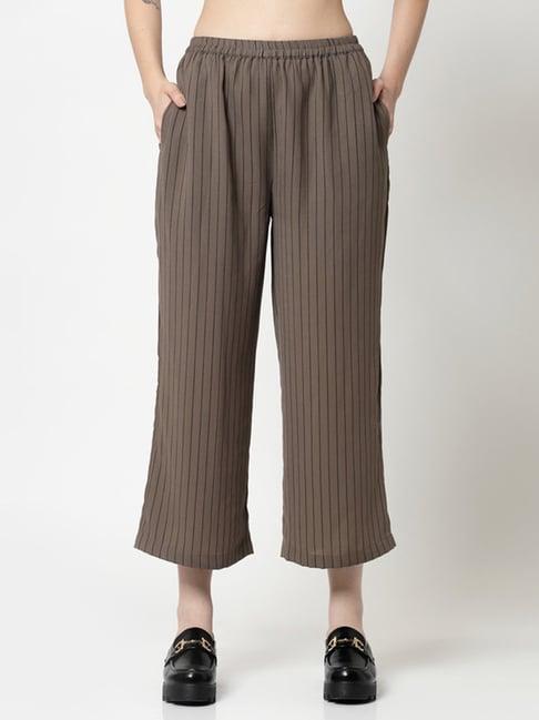 office & you dark beige striped regular fit mid rise palazzos