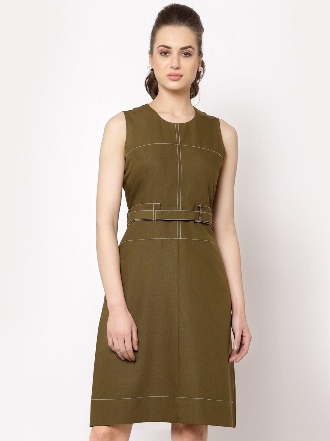 office & you women olive green a-line dress