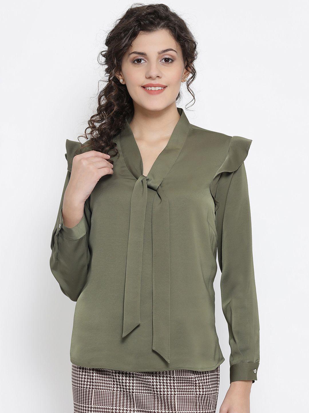 office & you women olive green solid top