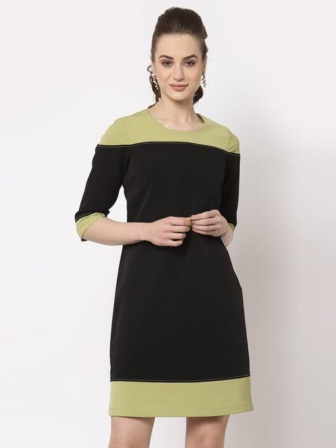 office & you black & green round neck shift dress