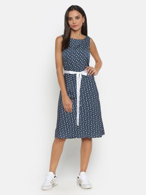 office & you blue printed a-line dress
